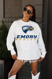 White EMORY EAGLES Big Goals Oversized Long Sleeve Tee - Relaxed Fit View | Gameday Couture - SOHO