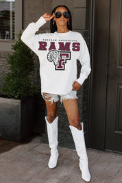 FORDHAM RAMS BIG GOALS OVERSIZED LONG SLEEVE TEE WITH RIBBED NECKLINE AND CUFFS