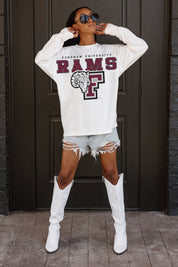FORDHAM RAMS BIG GOALS OVERSIZED LONG SLEEVE TEE WITH RIBBED NECKLINE AND CUFFS