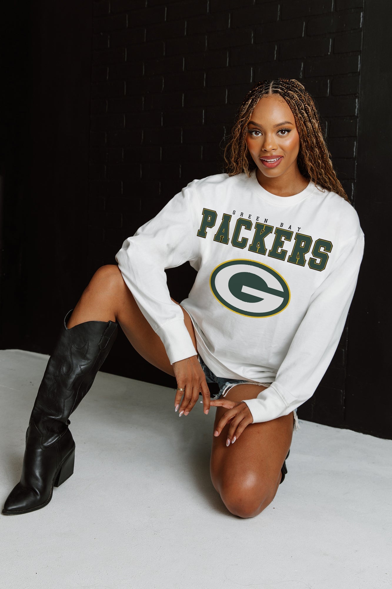 GREEN BAY PACKERS BIG GOALS OVERSIZED MIDWEIGHT LONG SLEEVE TEE