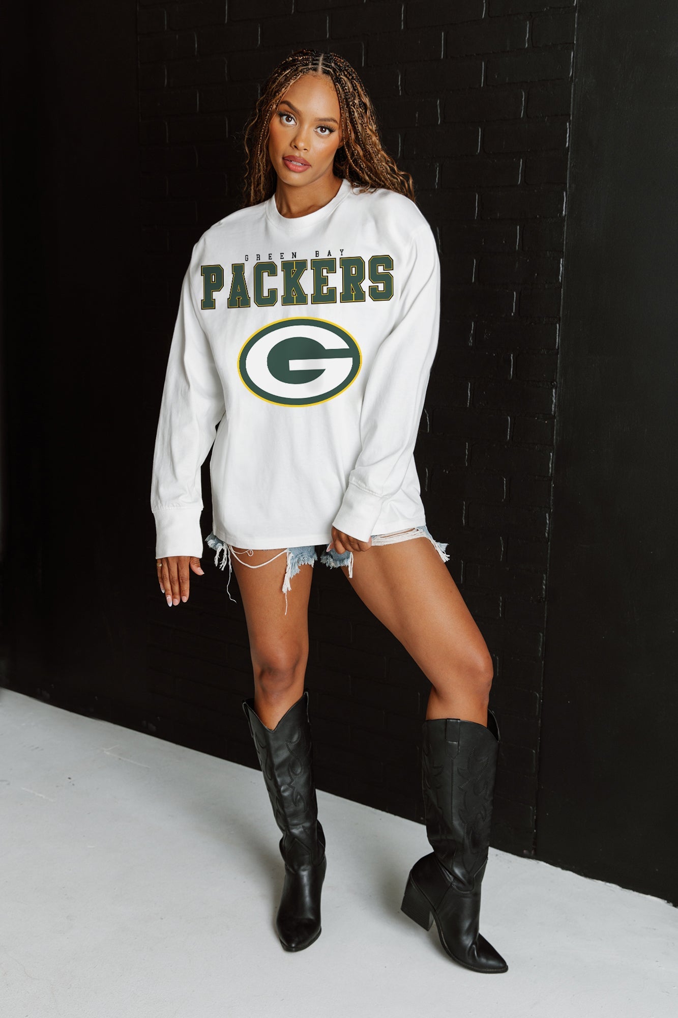 GREEN BAY PACKERS BIG GOALS OVERSIZED MIDWEIGHT LONG SLEEVE TEE