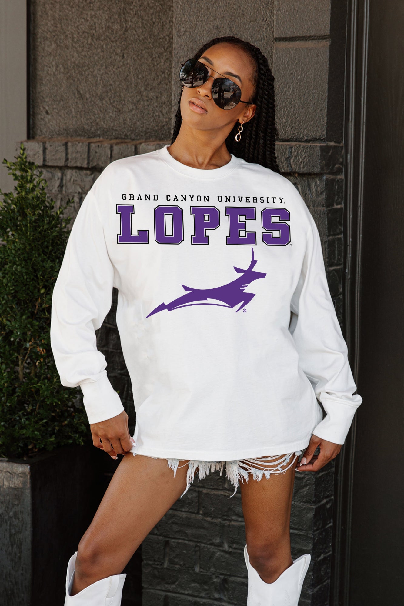 GRAND CANYON ANTELOPES BIG GOALS OVERSIZED LONG SLEEVE TEE WITH RIBBED NECKLINE AND CUFFS