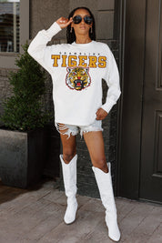 GRAMBLING STATE TIGERS BIG GOALS OVERSIZED LONG SLEEVE TEE WITH RIBBED NECKLINE AND CUFFS
