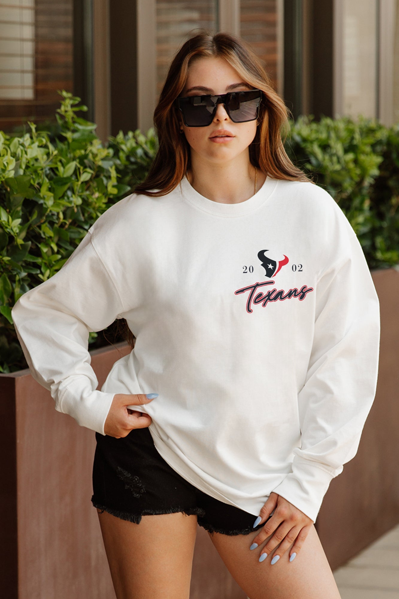 HOUSTON TEXANS DOUBLE MOVE OVERSIZED MIDWEIGHT LONG SLEEVE TEE