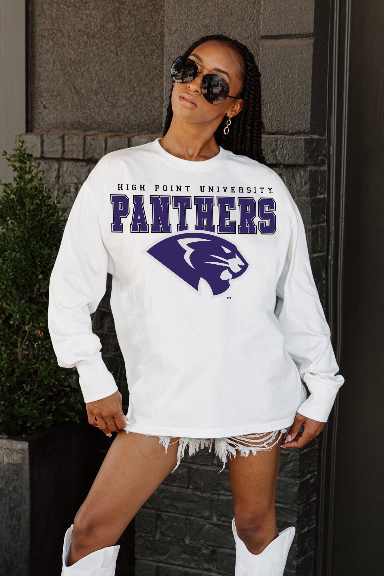 HIGH POINT PANTHERS BIG GOALS OVERSIZED LONG SLEEVE TEE WITH RIBBED NECKLINE AND CUFFS