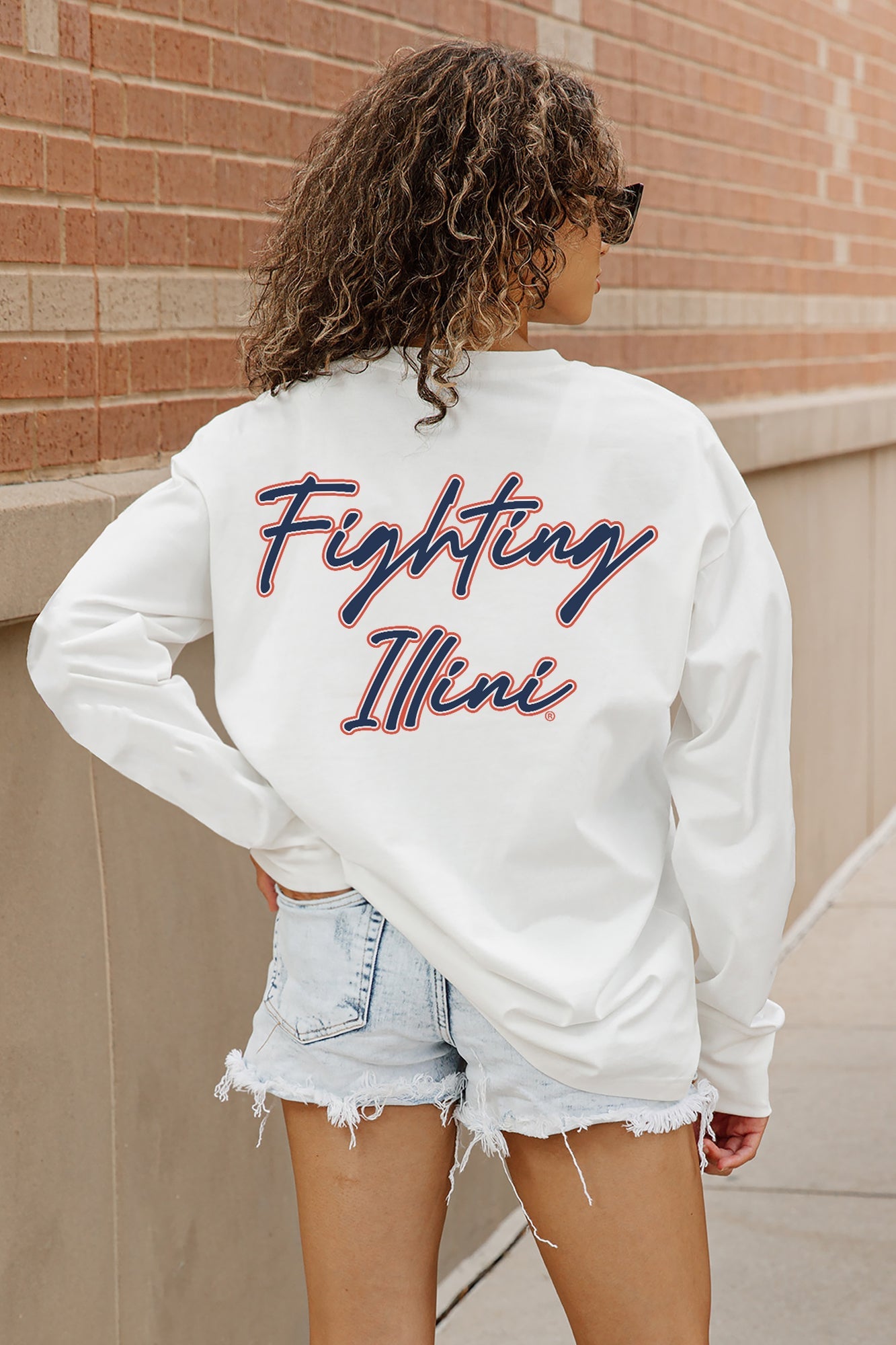 ILLINOIS FIGHTING ILLINI DOUBLE MOVE OVERSIZED LONG SLEEVE TEE WITH RIBBED NECKLINE AND CUFFS