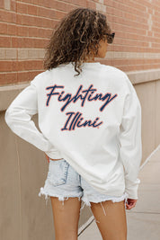 ILLINOIS FIGHTING ILLINI DOUBLE MOVE OVERSIZED LONG SLEEVE TEE WITH RIBBED NECKLINE AND CUFFS