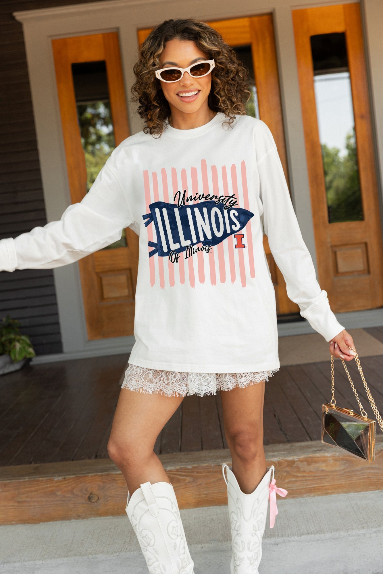 ILLINOIS FIGHTING ILLINI RALLY STRIPE ESSENTIAL RELAXED FIT LONG SLEEVE TEE