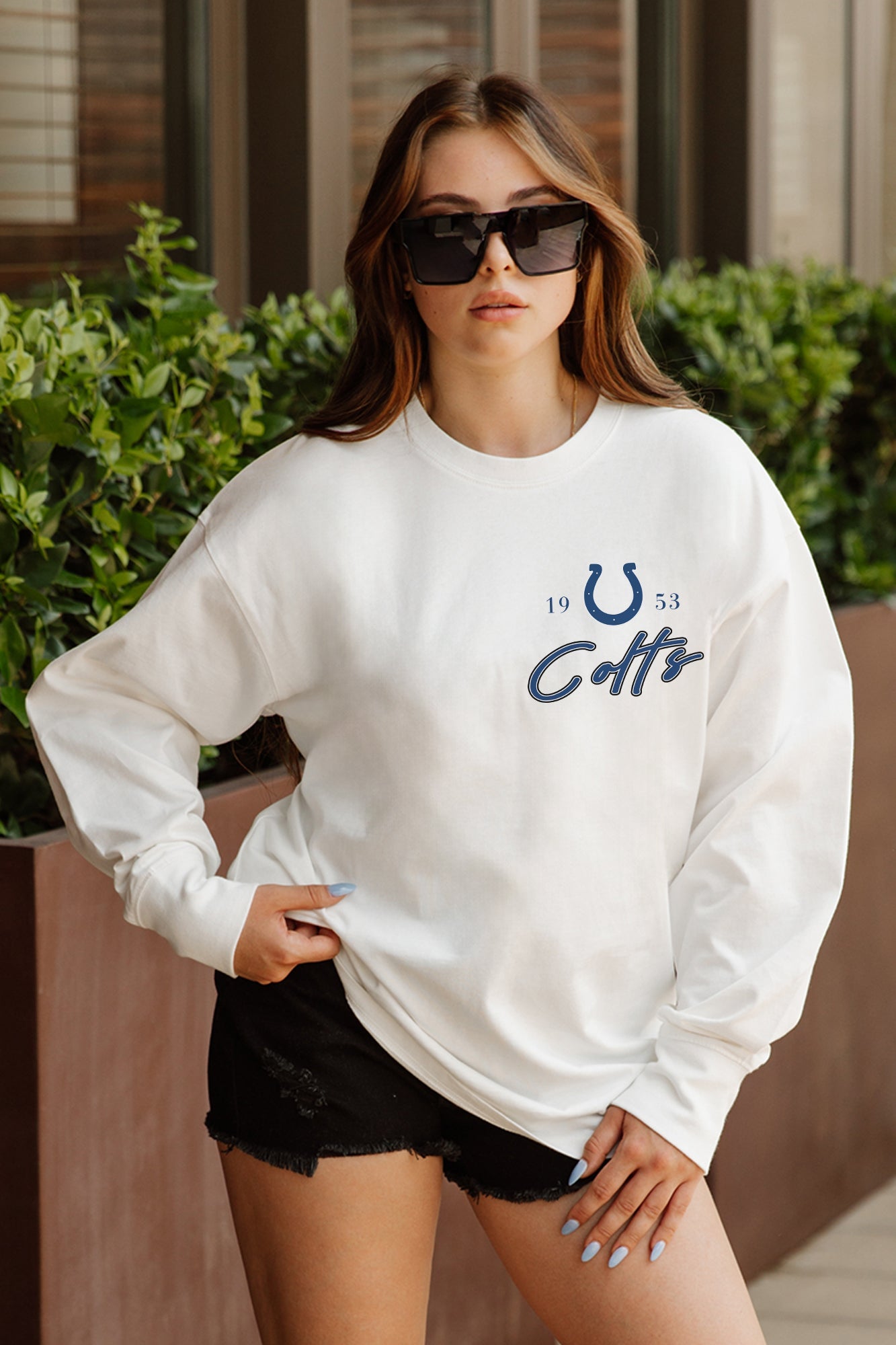 INDIANAPOLIS COLTS DOUBLE MOVE OVERSIZED MIDWEIGHT LONG SLEEVE TEE
