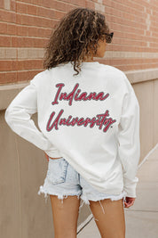 White Indiana University Double Move Oversized Long-Sleeve Tee - Back Graphic Detail, Tailgate Outfit | Gameday Couture - SOHO
