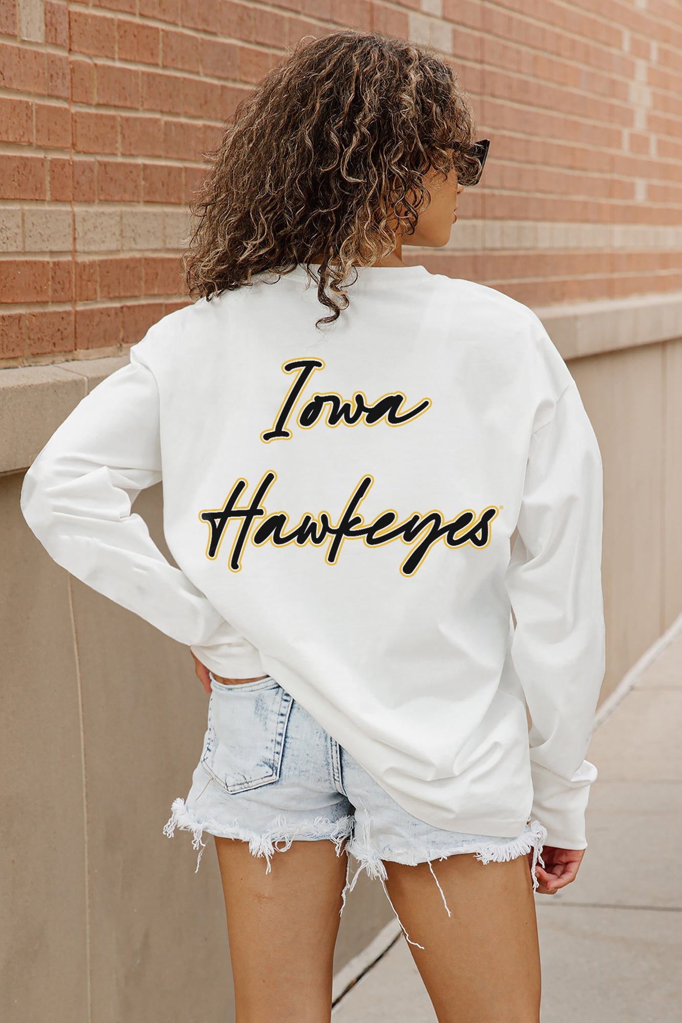 IOWA HAWKEYES DOUBLE MOVE OVERSIZED LONG SLEEVE TEE WITH RIBBED NECKLINE AND CUFFS