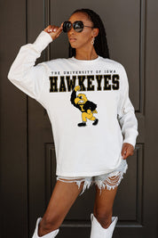 IOWA HAWKEYES BIG GOALS OVERSIZED LONG SLEEVE TEE WITH RIBBED NECKLINE AND CUFFS