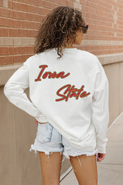 IOWA STATE CYCLONES DOUBLE MOVE OVERSIZED LONG SLEEVE TEE WITH RIBBED NECKLINE AND CUFFS