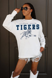 JACKSON STATE TIGERS BIG GOALS OVERSIZED LONG SLEEVE TEE WITH RIBBED NECKLINE AND CUFFS