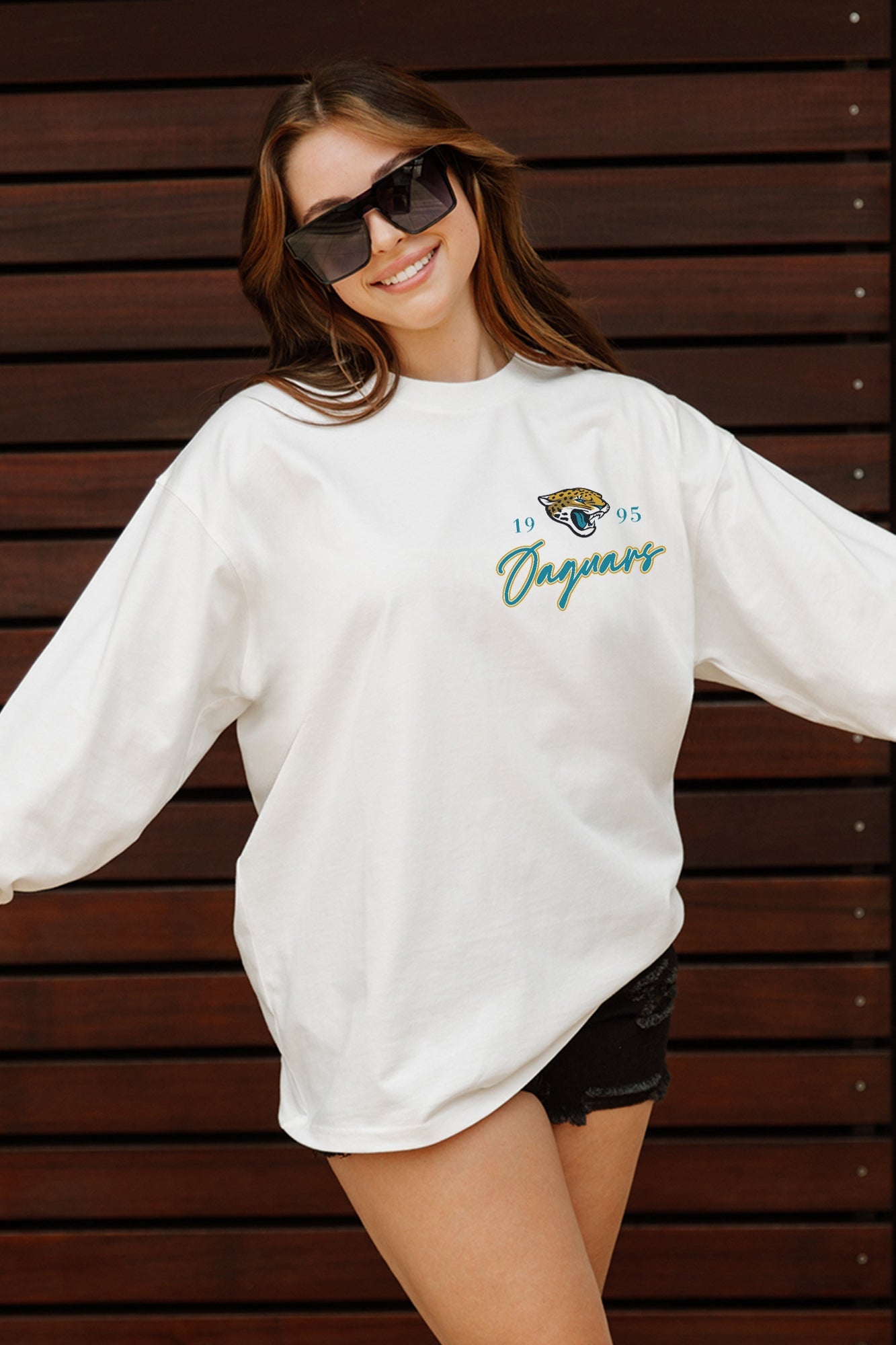 JACKSONVILLE JAGUARS DOUBLE MOVE OVERSIZED MIDWEIGHT LONG SLEEVE TEE