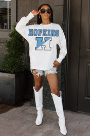 JOHNS HOPKINS BLUEJAYS BIG GOALS OVERSIZED LONG SLEEVE TEE WITH RIBBED NECKLINE AND CUFFS