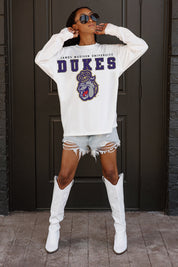 JAMES MADISON DUKES BIG GOALS OVERSIZED LONG SLEEVE TEE WITH RIBBED NECKLINE AND CUFFS
