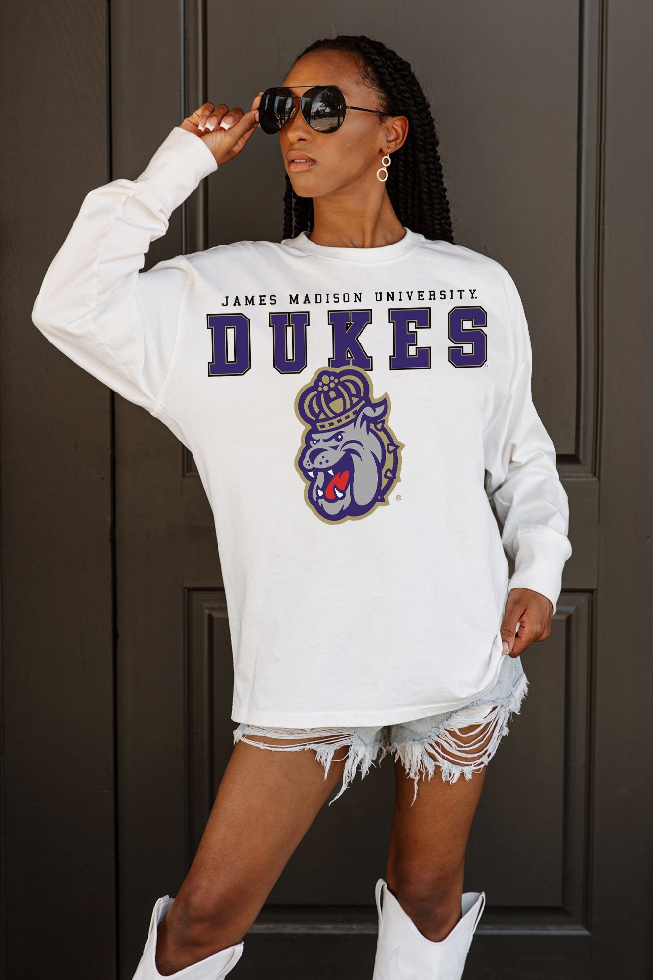 JAMES MADISON DUKES BIG GOALS OVERSIZED LONG SLEEVE TEE WITH RIBBED NECKLINE AND CUFFS