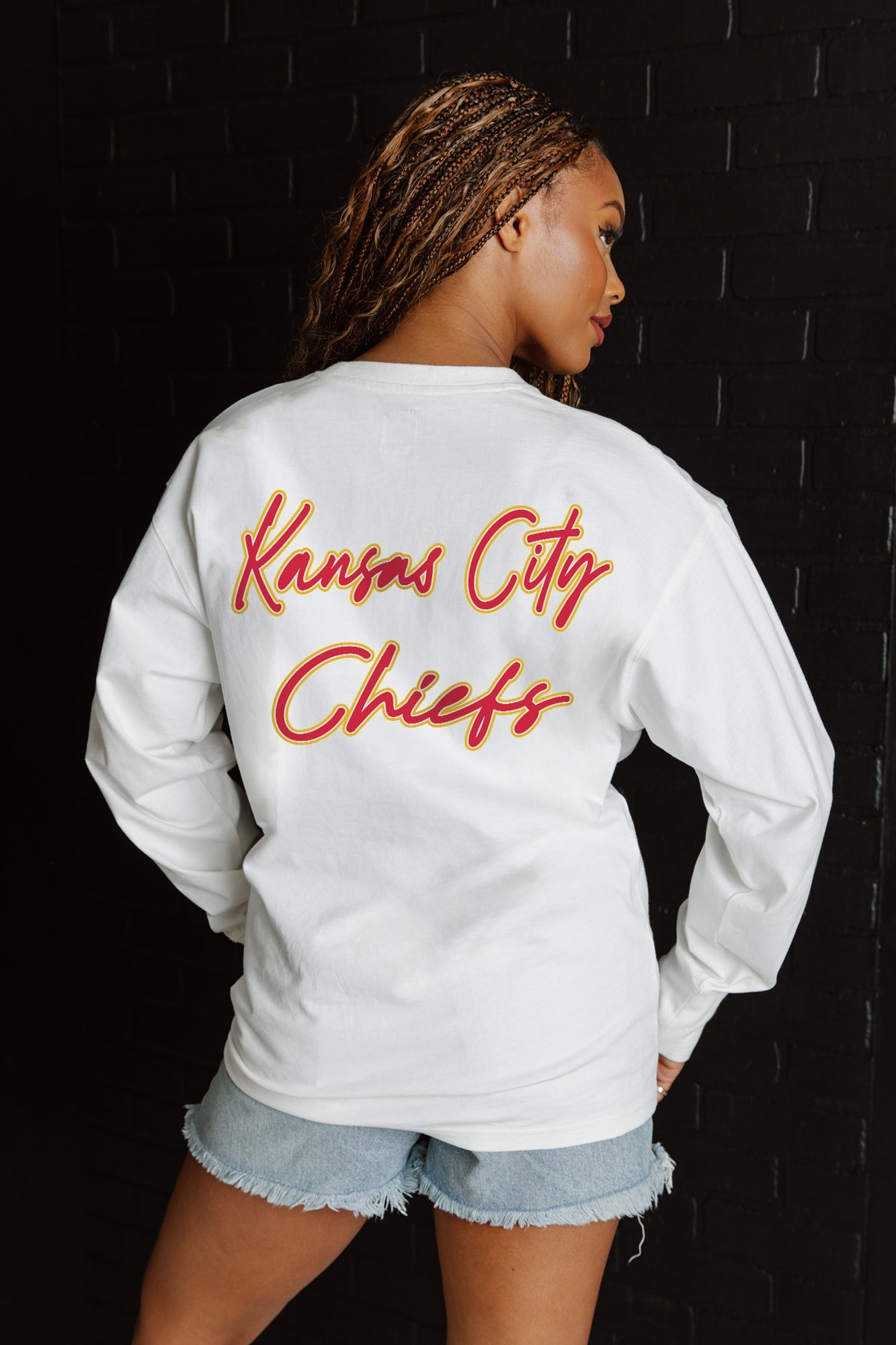 KANSAS CITY CHIEFS DOUBLE MOVE OVERSIZED MIDWEIGHT LONG SLEEVE TEE