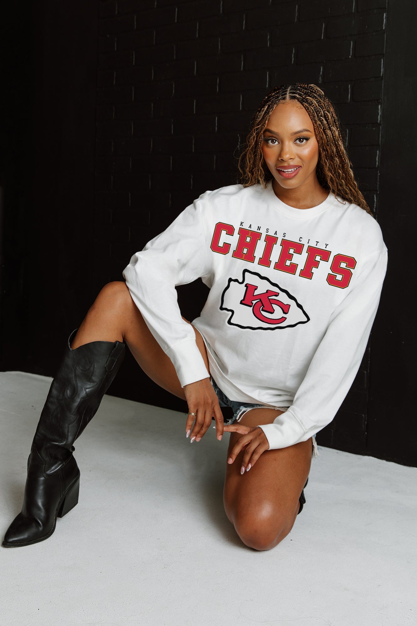 KANSAS CITY CHIEFS BIG GOALS OVERSIZED MIDWEIGHT LONG SLEEVE TEE