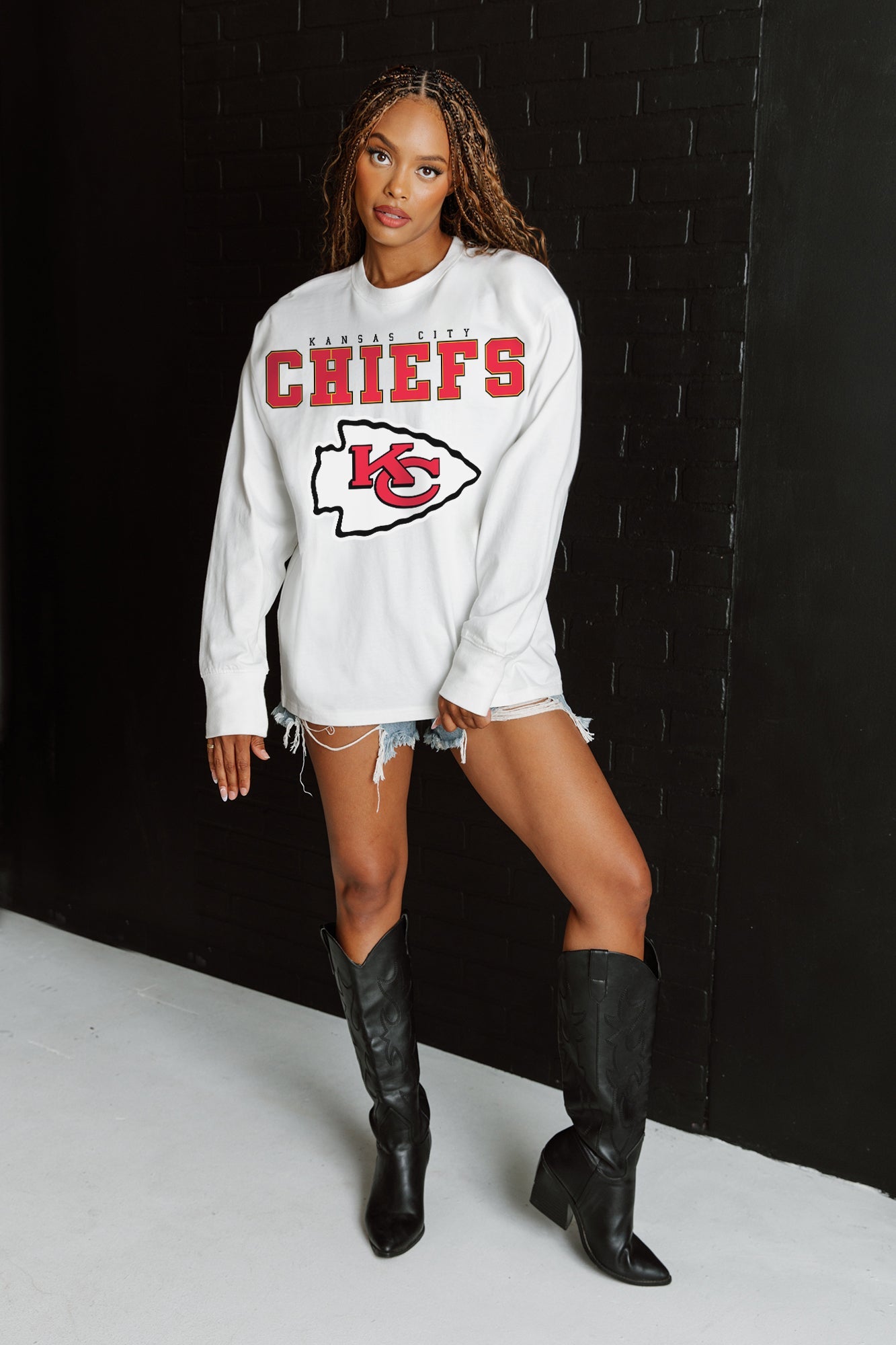 KANSAS CITY CHIEFS BIG GOALS OVERSIZED MIDWEIGHT LONG SLEEVE TEE