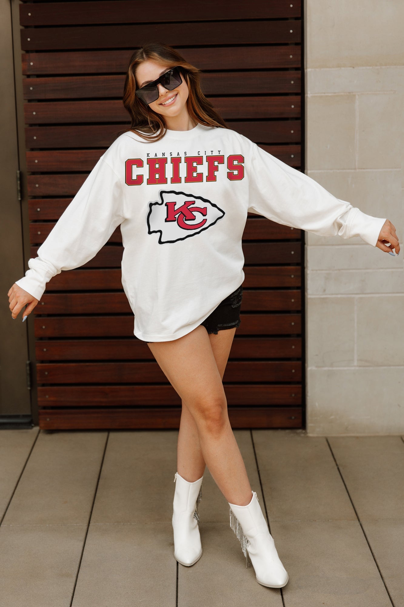 KANSAS CITY CHIEFS BIG GOALS OVERSIZED MIDWEIGHT LONG SLEEVE TEE