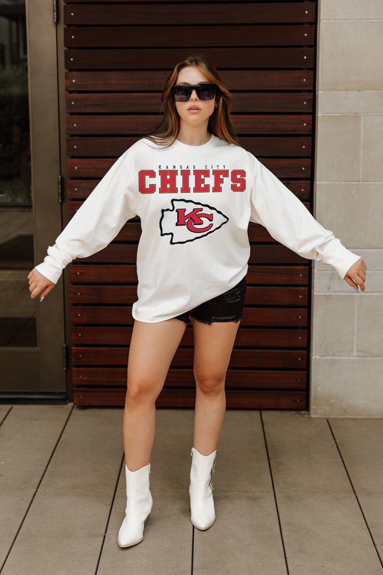 KANSAS CITY CHIEFS BIG GOALS OVERSIZED MIDWEIGHT LONG SLEEVE TEE