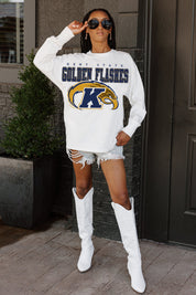 KENT STATE GOLDEN FLASHES BIG GOALS OVERSIZED LONG SLEEVE TEE WITH RIBBED NECKLINE AND CUFFS