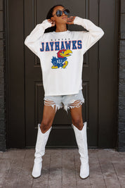 KANSAS JAYHAWKS BIG GOALS OVERSIZED LONG SLEEVE TEE WITH RIBBED NECKLINE AND CUFFS