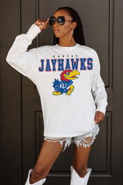 KANSAS JAYHAWKS BIG GOALS OVERSIZED LONG SLEEVE TEE WITH RIBBED NECKLINE AND CUFFS