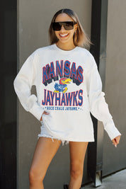 KANSAS JAYHAWKS TIME OUT OVERSIZED LONG SLEEVE TEE WITH RIBBED NECKLINE AND CUFFS