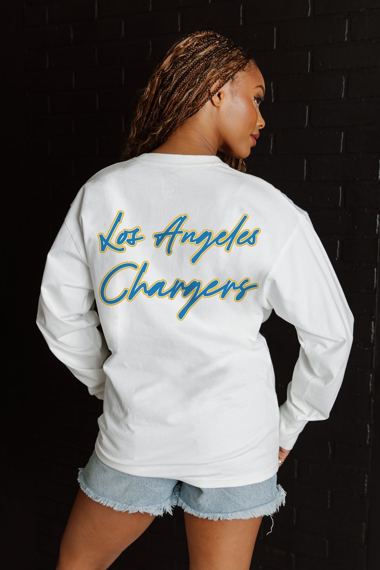 LOS ANGELES CHARGERS DOUBLE MOVE OVERSIZED MIDWEIGHT LONG SLEEVE TEE