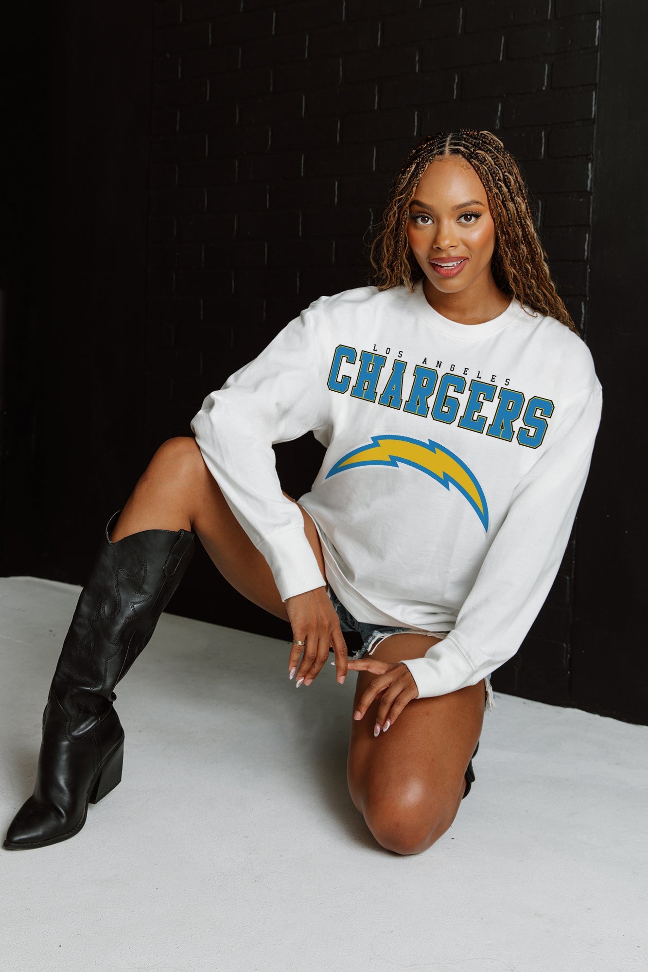 LOS ANGELES CHARGERS BIG GOALS OVERSIZED MIDWEIGHT LONG SLEEVE TEE