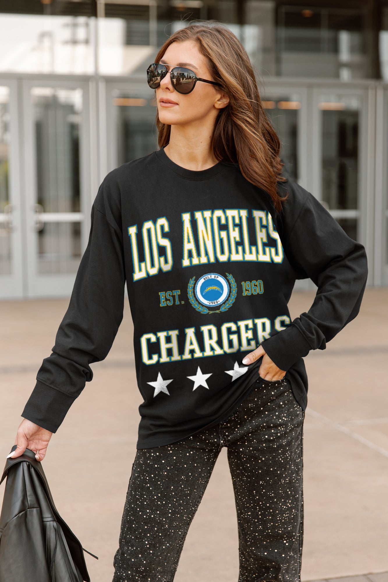 LOS ANGELES CHARGERS EVERYDAY STAR ESSENTIAL RELAXED FIT LONG SLEEVE TEE