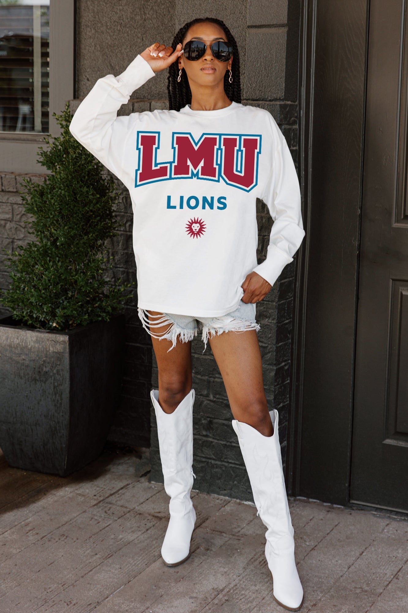 LOYOLA MARYMOUNT LIONS BIG GOALS OVERSIZED LONG SLEEVE TEE WITH RIBBED NECKLINE AND CUFFS