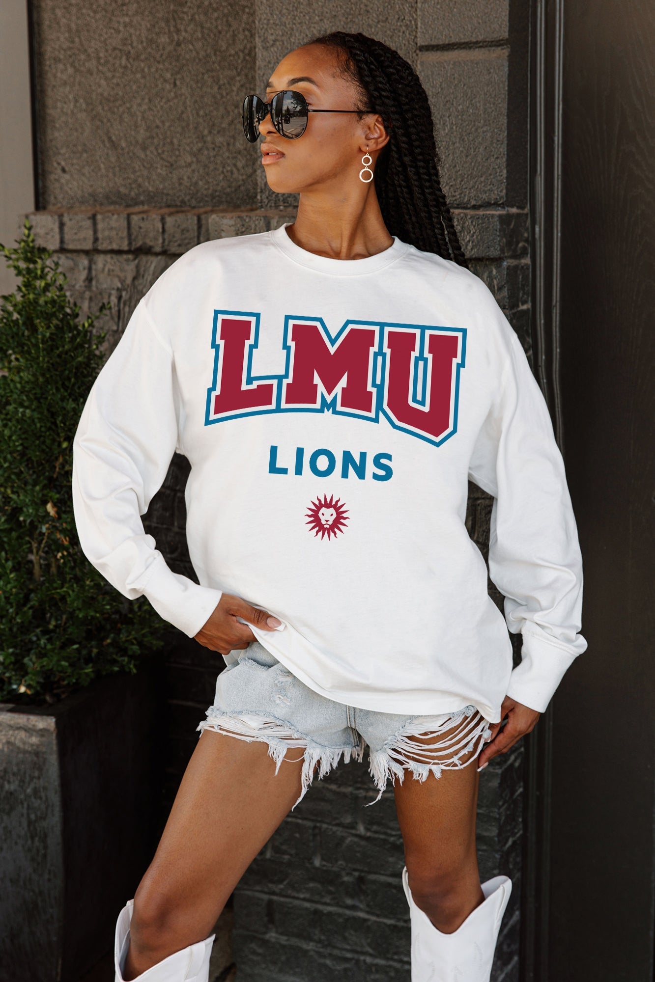 LOYOLA MARYMOUNT LIONS BIG GOALS OVERSIZED LONG SLEEVE TEE WITH RIBBED NECKLINE AND CUFFS