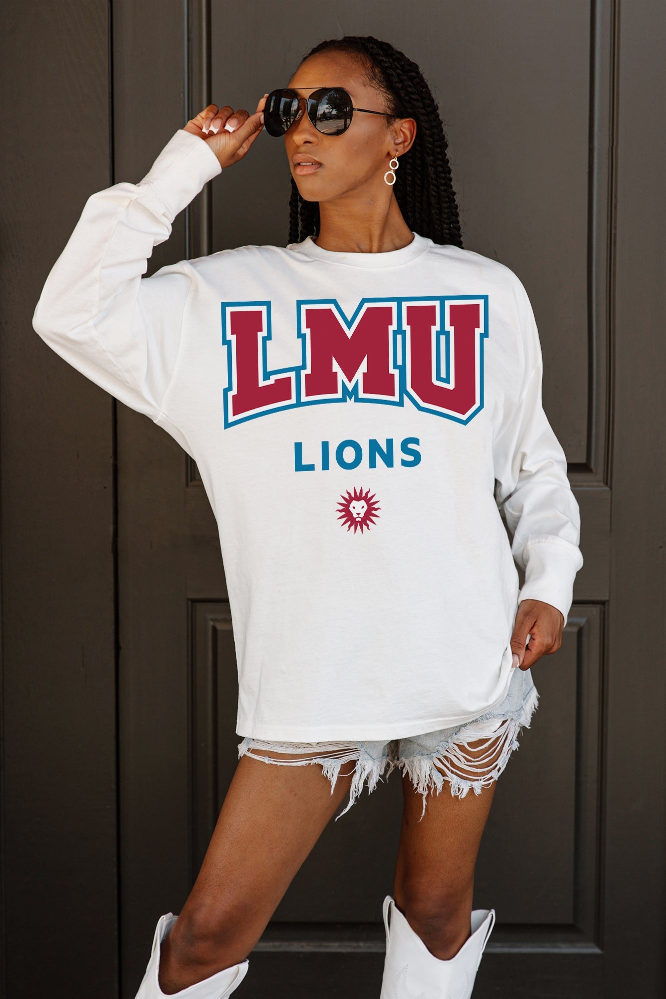 LOYOLA MARYMOUNT LIONS BIG GOALS OVERSIZED LONG SLEEVE TEE WITH RIBBED NECKLINE AND CUFFS