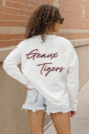 LSU TIGERS DOUBLE MOVE OVERSIZED LONG SLEEVE TEE WITH RIBBED NECKLINE AND CUFFS