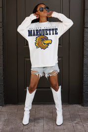 MARQUETTE GOLDEN EAGLES BIG GOALS OVERSIZED LONG SLEEVE TEE WITH RIBBED NECKLINE AND CUFFS