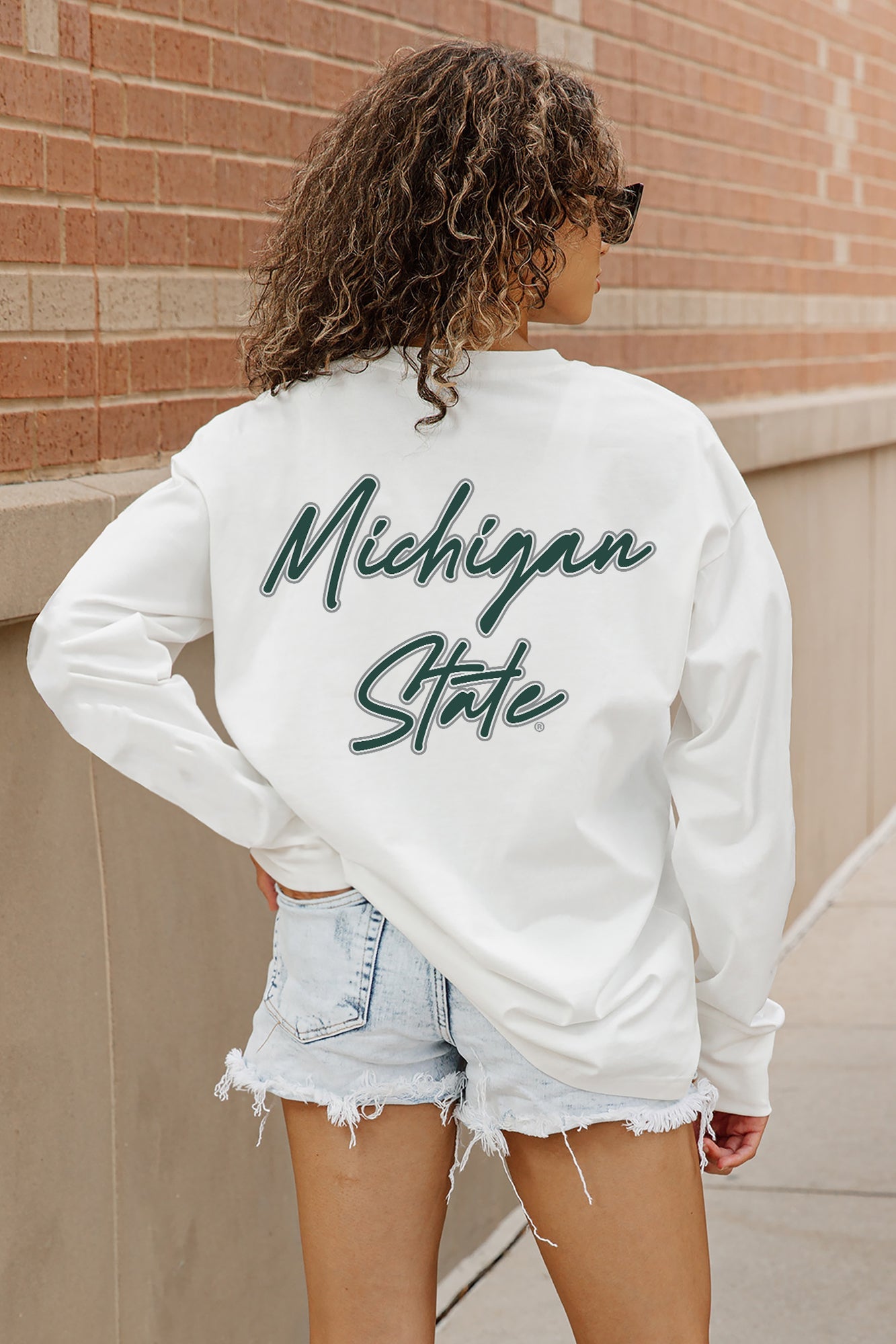 MICHIGAN STATE SPARTANS DOUBLE MOVE OVERSIZED LONG SLEEVE TEE WITH RIBBED NECKLINE AND CUFFS