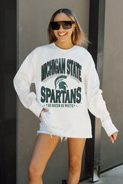 White MICHIGAN STATE SPARTANS TIME OUT OVERSIZED LONG SLEEVE TEE - Front View | Gameday Couture - SOHO