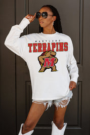 MARYLAND TERRAPINS BIG GOALS OVERSIZED LONG SLEEVE TEE WITH RIBBED NECKLINE AND CUFFS
