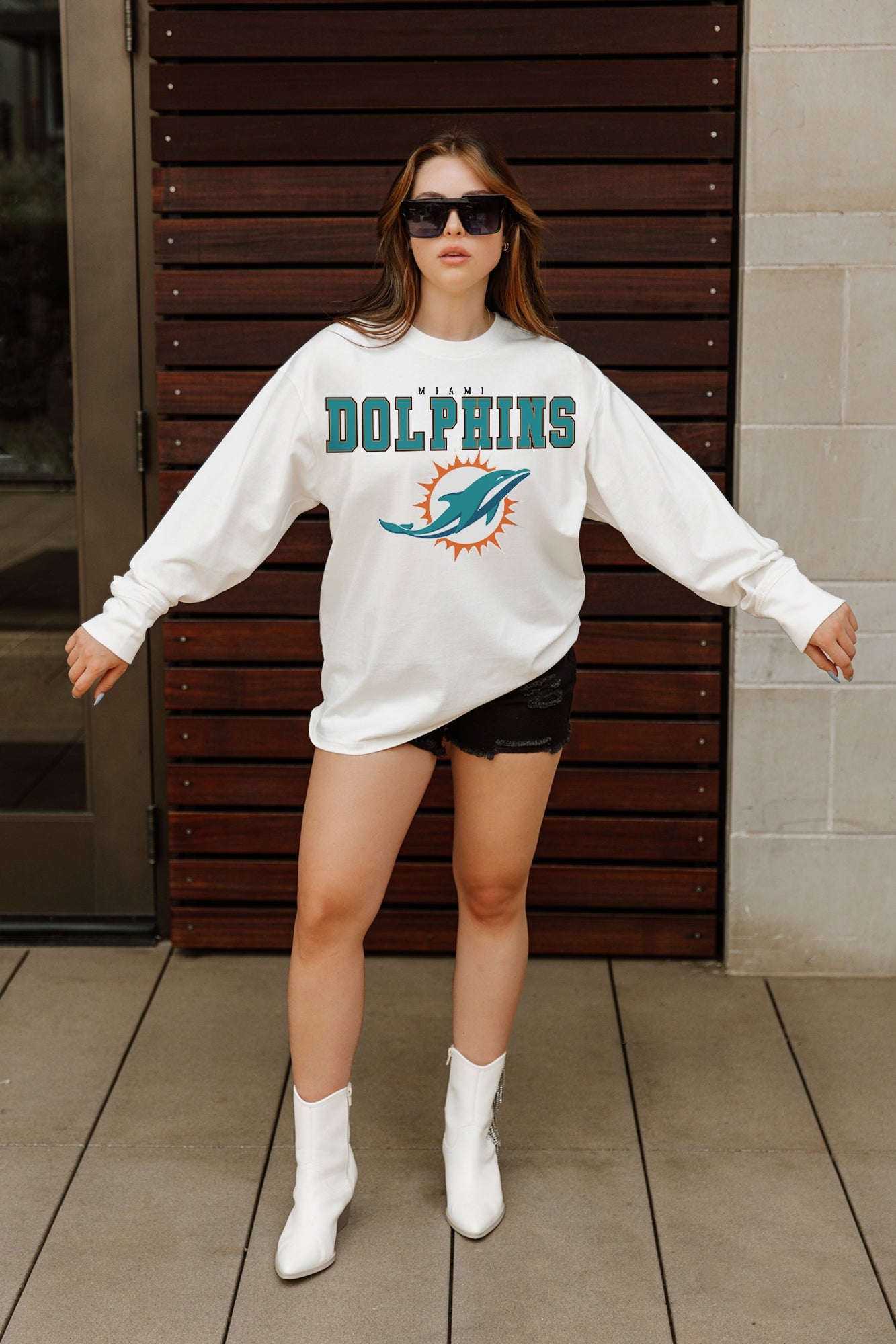 MIAMI DOLPHINS BIG GOALS OVERSIZED MIDWEIGHT LONG SLEEVE TEE