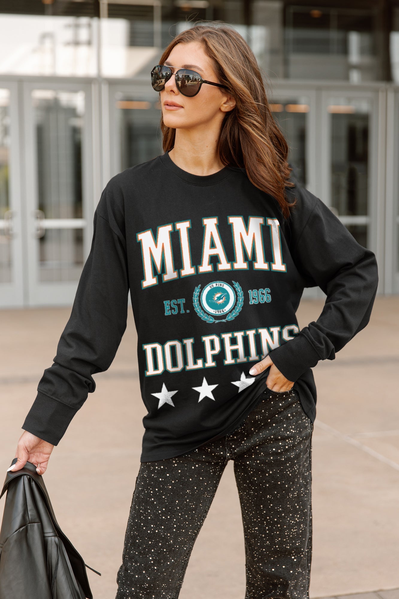 MIAMI DOLPHINS EVERYDAY STAR ESSENTIAL RELAXED FIT LONG SLEEVE TEE