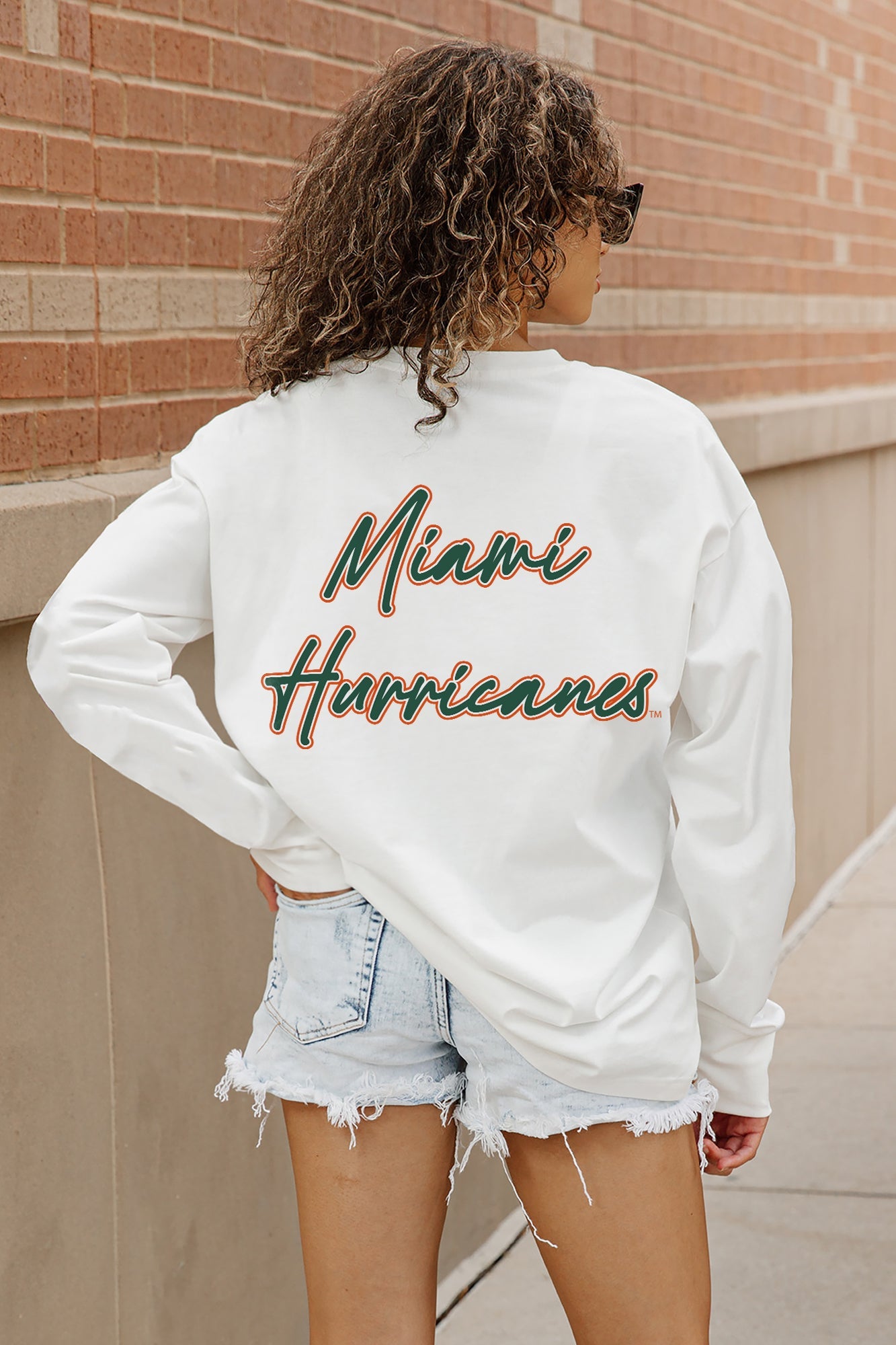 MIAMI HURRICANES DOUBLE MOVE OVERSIZED LONG SLEEVE TEE WITH RIBBED NECKLINE AND CUFFS