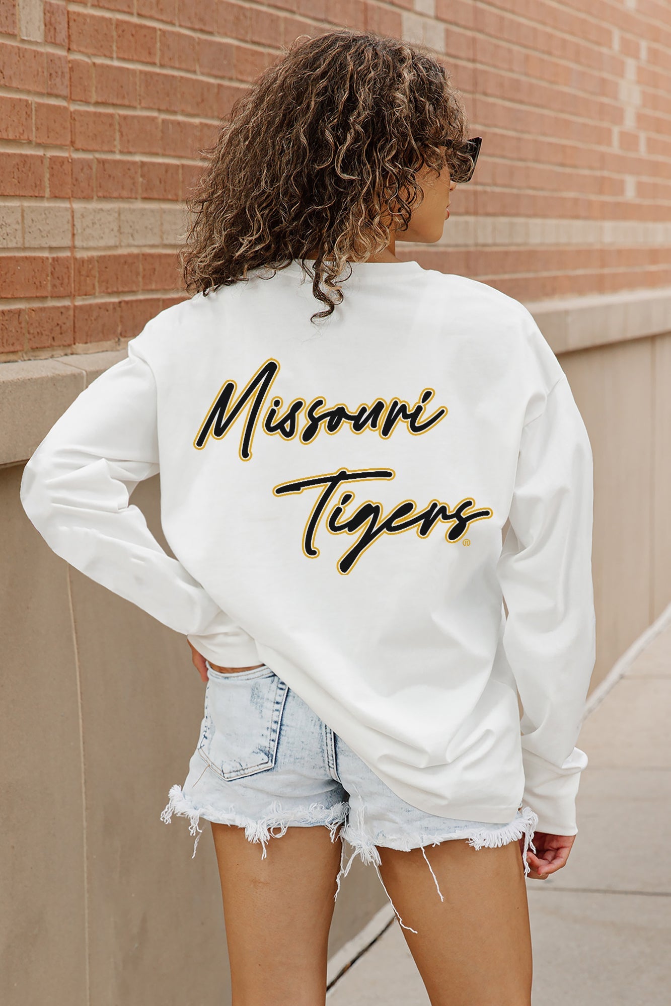 MISSOURI TIGERS DOUBLE MOVE OVERSIZED LONG SLEEVE TEE WITH RIBBED NECKLINE AND CUFFS