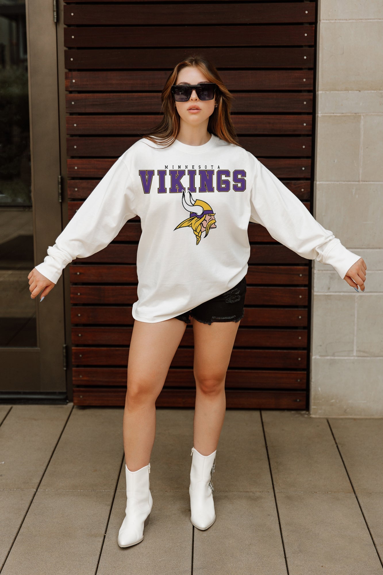 MINNESOTA VIKINGS BIG GOALS OVERSIZED MIDWEIGHT LONG SLEEVE TEE