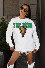 MARSHALL THUNDERING HERD BIG GOALS OVERSIZED LONG SLEEVE TEE WITH RIBBED NECKLINE AND CUFFS