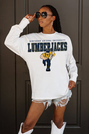 NORTHERN ARIZONA LUMBERJACKS BIG GOALS OVERSIZED LONG SLEEVE TEE WITH RIBBED NECKLINE AND CUFFS