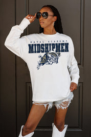 US NAVY MIDSHIPMEN BIG GOALS OVERSIZED LONG SLEEVE TEE WITH RIBBED NECKLINE AND CUFFS